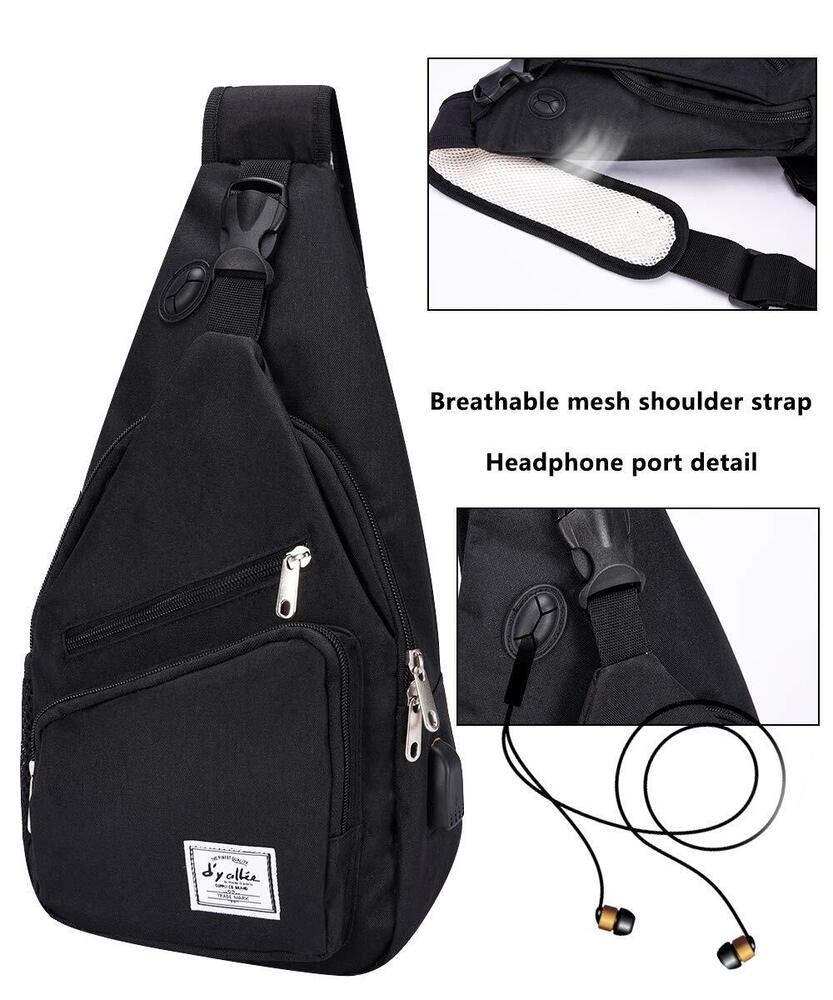 d'yallee 15.4" Sling Bag for Men Crossbody Shoulder Chest One Size, Black