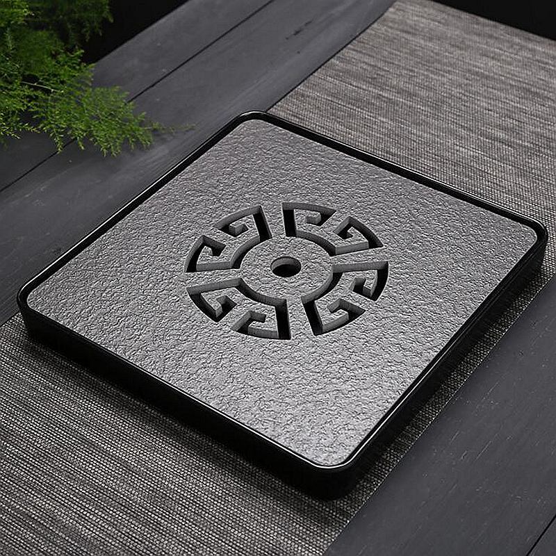 Black Stone Kungfu Tea Tray with Drainage Water Storage for Puer Tableware Tea