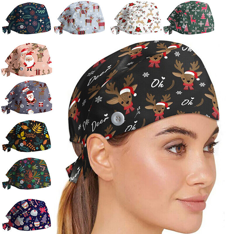 Printed Surgical Cap Adjustable Nurse Cap Baotou Cap Surgical Cap Christmas Hat
