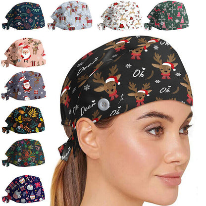 Printed Surgical Cap Adjustable Nurse Cap Baotou Cap Surgical Cap Christmas Hat