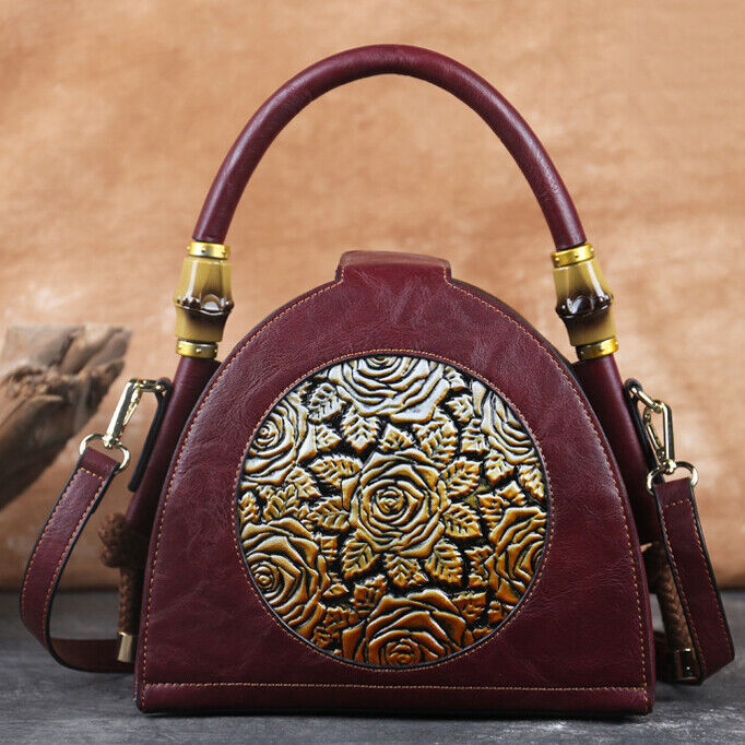 Women's Retro Soft Leather Handbag Tote Embossed Crossbody Shoulder Shell Bag