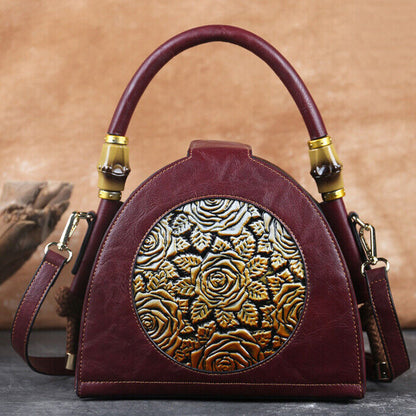 Women's Retro Soft Leather Handbag Tote Embossed Crossbody Shoulder Shell Bag