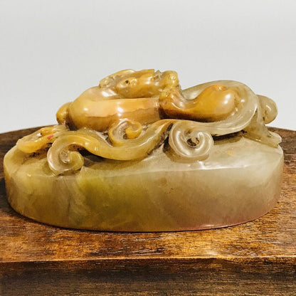 Chinese Peking Shoushan Stone Carving Animal Statue Seal Nice Figurines Artwork