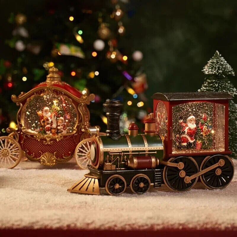 Christmas Ornaments Santa Claus Snowman Train Crystal Ball Table Music Box Decor