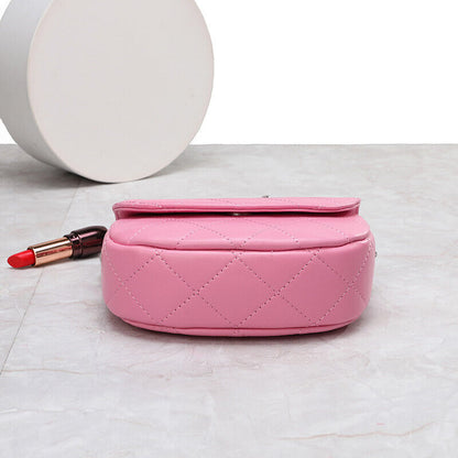Mini Quilted Sheepskin Leather Saddle Shoulder Bag Flap Purse Handbag Crossbody