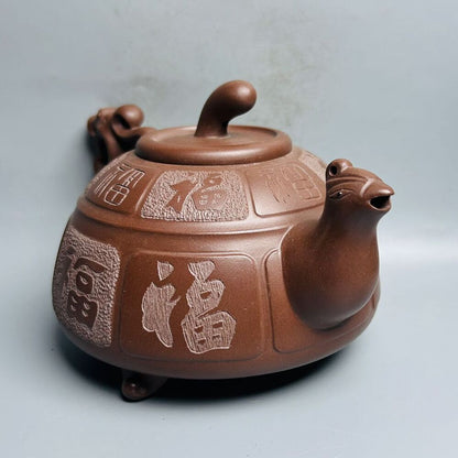 Vintage Chinese Yixing Purple Clay Teapot Zisha Ceremony Carving Collectible Art
