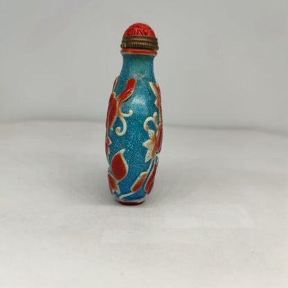 collection Beijing chinese glass snuff bottle carved squirrel statue carving red