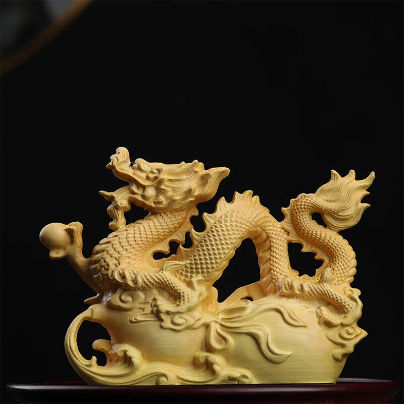 12cm Boxwood Animal Sculpture Boxwood Wood Statue Real Wood dragon Office Wood