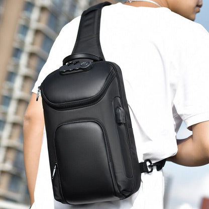 Men's Sling Backpack Oxford Waterproof&Anti-theft Crossbody Bag USB Sport Bgas
