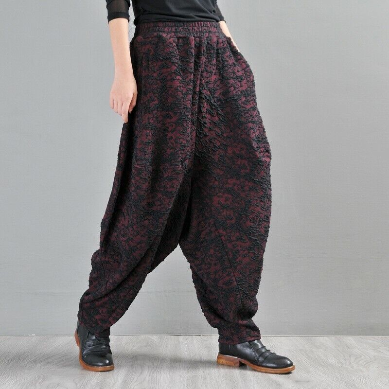 Ethnic Women Retro Jacquard Thick Bloomers Baggy Harem Pants Loose Fit Leisure L