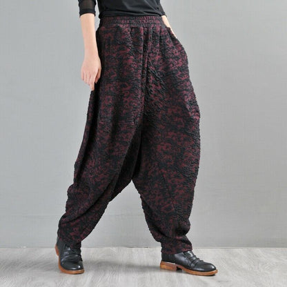 Ethnic Women Retro Jacquard Thick Bloomers Baggy Harem Pants Loose Fit Leisure L