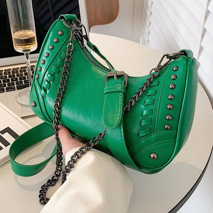 PU Leather Shoulder Bag Handbags Chain Rivet Crossbody Bag Underarm Bags Purses