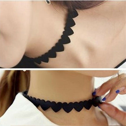 Black Velvet Heart Choker Collar Punk Goth Adjustable Chain Necklace Love Hollow