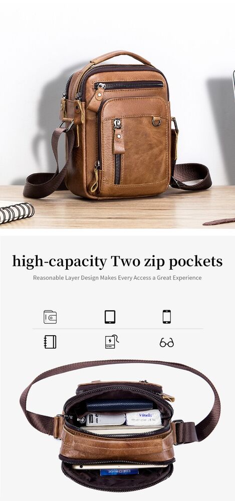 100% Genuine Leather Men's Crossbody Bag Shoulder Bag Messenger Bag Classic