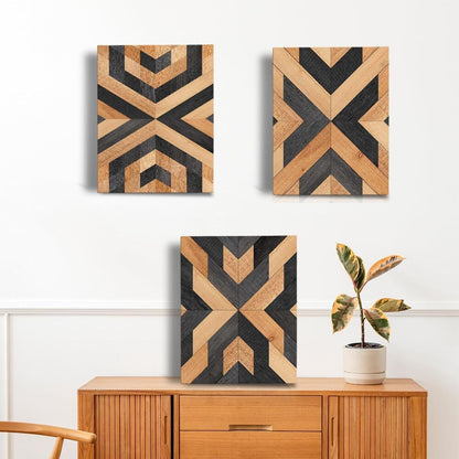 Wall Art Wood Grain Canvas Aztec Boho Framed Home Office Decoration Set of 3