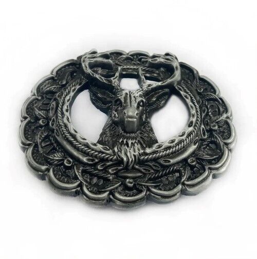 Belts Buckle Zinc Alloy 4cm Width Loop Deer Head DIY Western Jeans Pewter Finish