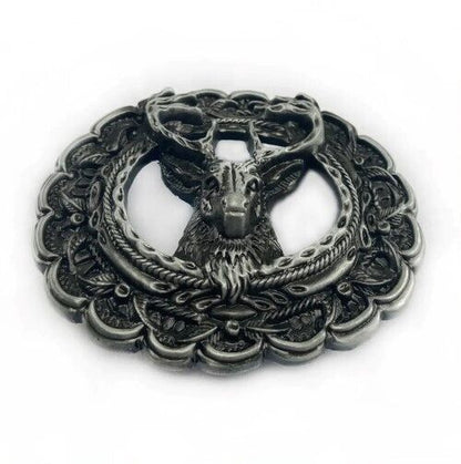 Belts Buckle Zinc Alloy 4cm Width Loop Deer Head DIY Western Jeans Pewter Finish