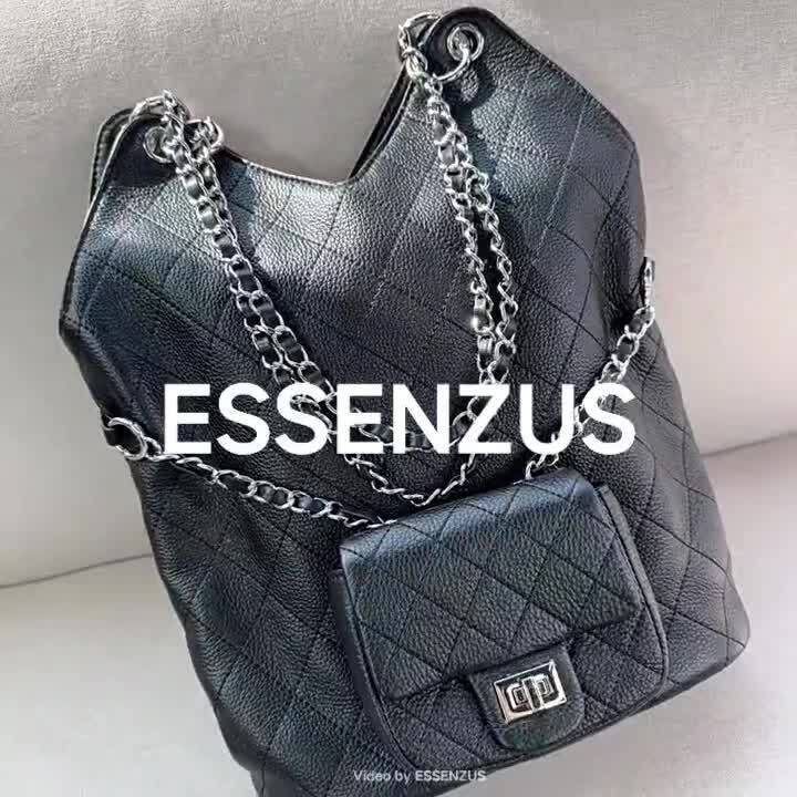 Quilted Real Leather Shoulder Bag Purse Hobo Tote Bucket Handbag Chains Fashion