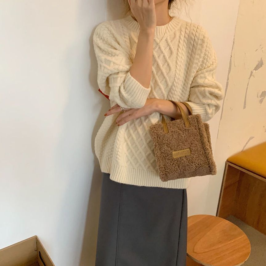 Women Winter Shoulder Bag Lamb Wool Autumn Cross-body Beige Khaki Girls