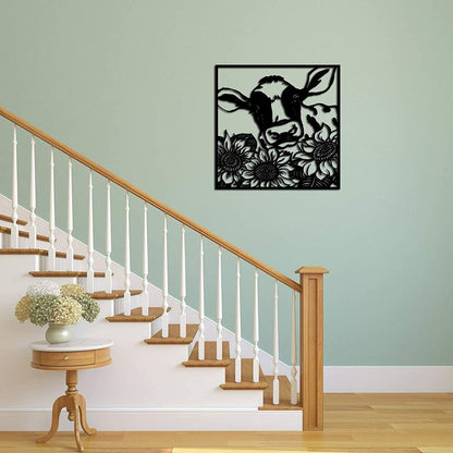 Farmhouse Metal Wall Art Rustic Cow with Sunflowers Wall Sculpture Decor