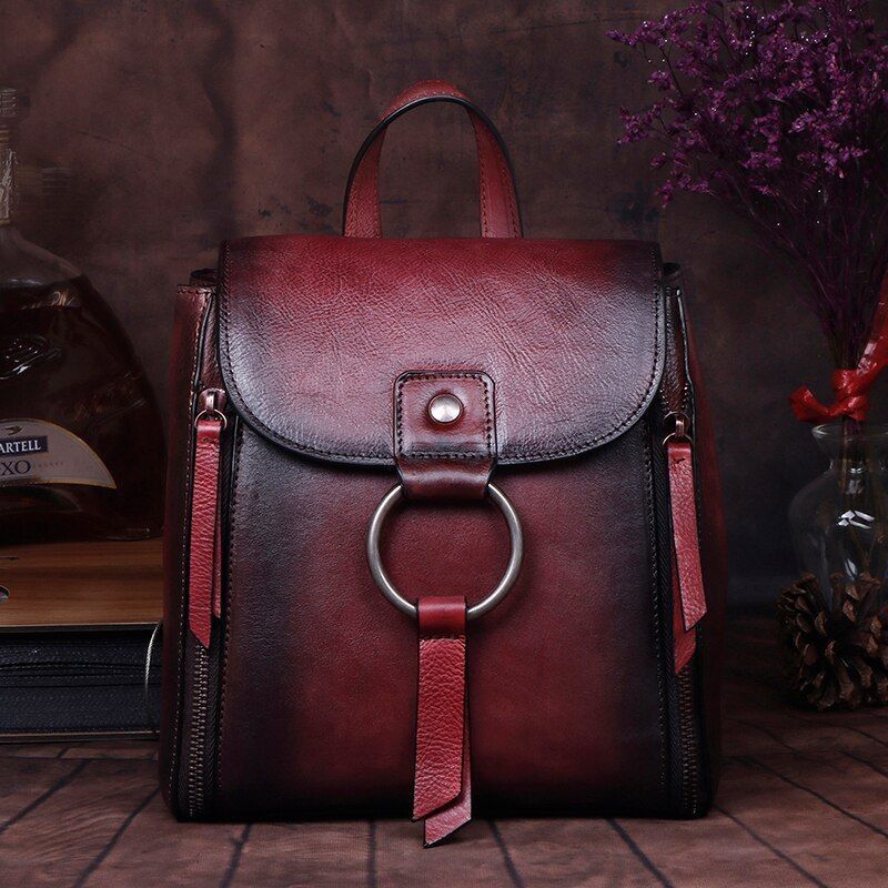 Vintage Backpack Knapsack Travel Bag Genuine Leather Rucksack 22*13*24 CM Brown