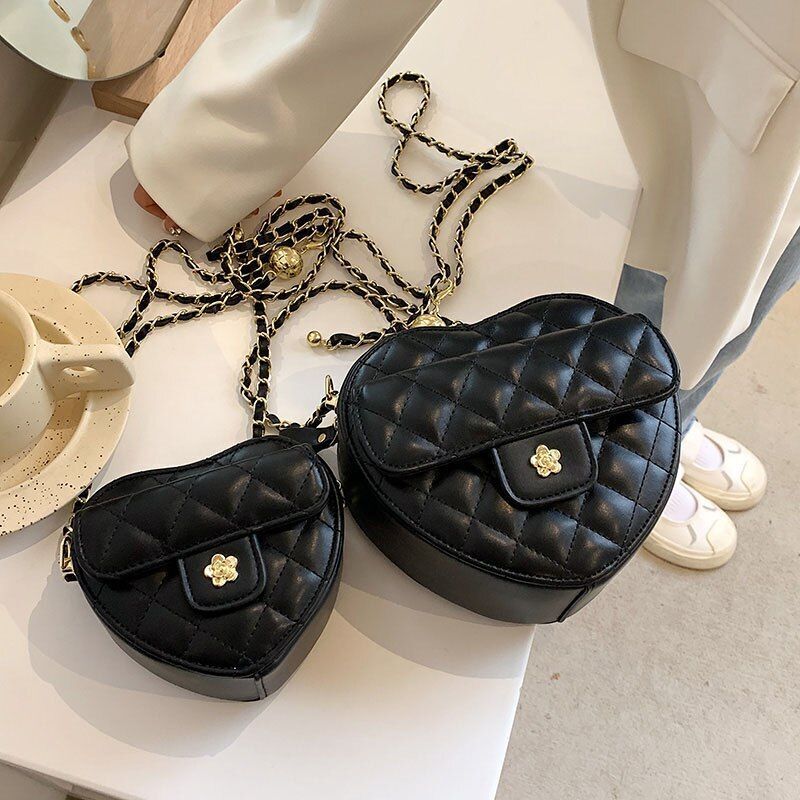 Synthetic Leather Chain Crossbody Bags Heart Shape Handbag Summer Shoulder Purse
