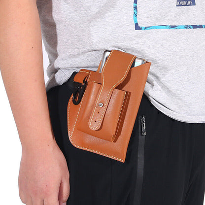 Men's Retro PU Leather Waist Bag Outdoor Belt Hanging Mobile Phone Key Bag Case