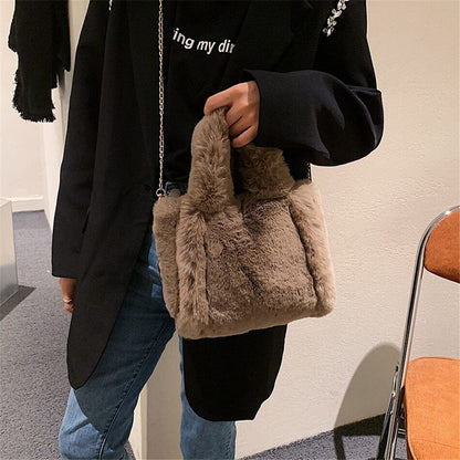 Faux Fur Women's Tote Bag Plush Shoulder Bags Women Soft Top Handbags Warm