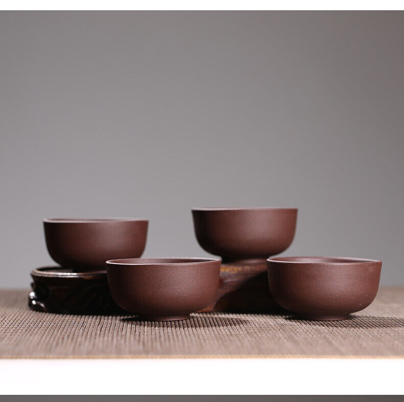4 tea cups 50ml handmade bamboo relief China yixing zisha kungfu tea cup marked