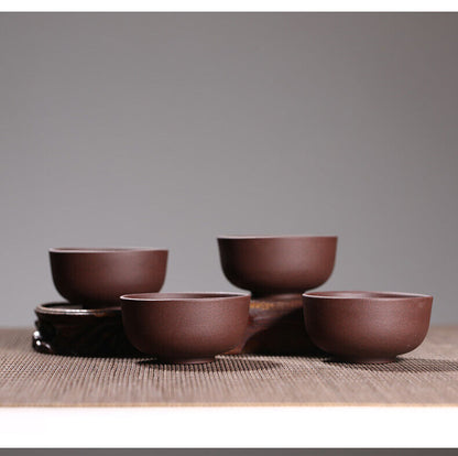 4 tea cups 50ml handmade bamboo relief China yixing zisha kungfu tea cup marked