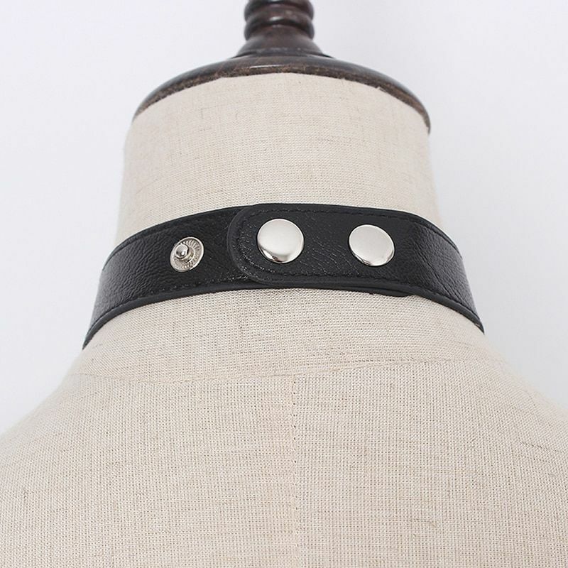 Women Cool Neck Tie Leather Black Metal Split Joint Fashion Tide All-Matches Tie
