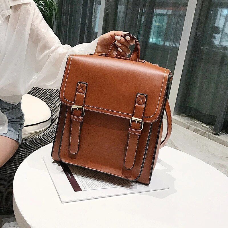 Preppie Style Backpack Synthetic Leather Shoulder Vintage Bag 24*28*30*10 CM 1PC