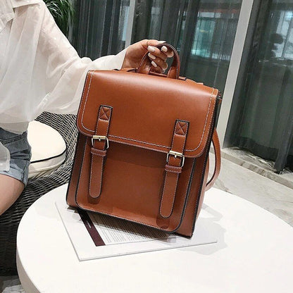 Preppie Style Backpack Synthetic Leather Shoulder Vintage Bag 24*28*30*10 CM 1PC