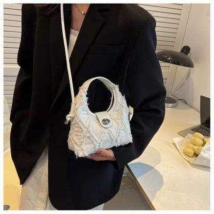 Retro Denim Shoulder Bag Half Moon Small Purse Messenger Tassel Clutch Handbags