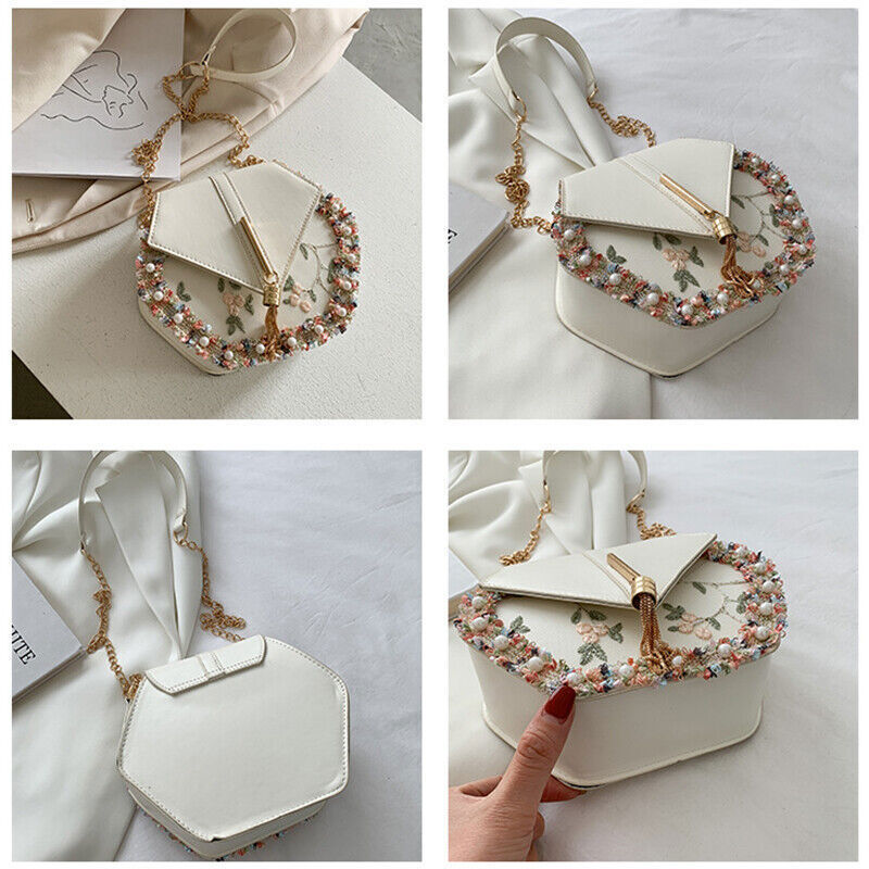 Tassel Women's Bag PU Leather Shoulder Bag Pearl Lace Crossbody Bags Handbags