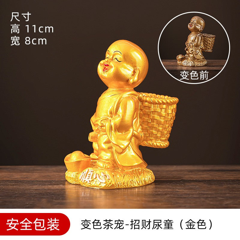 11cm Resin Little Monk Change Color Tea Pet Tea Set Ornament Chinese Retro