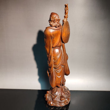 8" old antique wood carving Boxwood wooden sculpture buddha Dharma Arhat statue