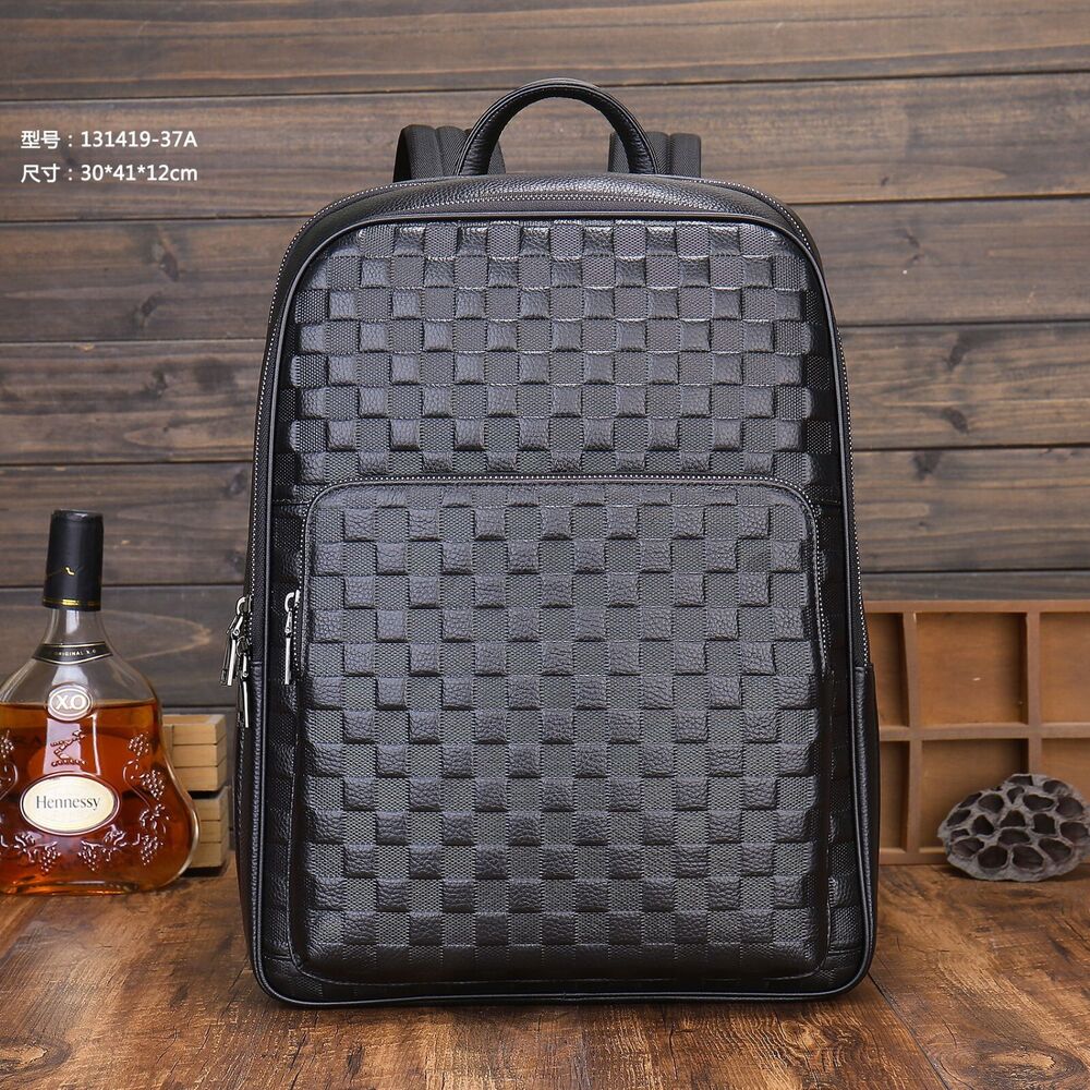 Top Cow Leather Black Men's bag, Soft Leather Large Capacity Backpack Travel Bag