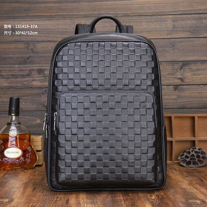 Top Cow Leather Black Men's bag, Soft Leather Large Capacity Backpack Travel Bag