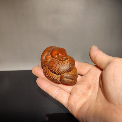 chinese wood carving boxwood wooden Snake statue sculptures home decor gift
