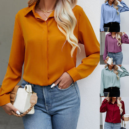 Chiffon Shirt Button-up Tops Blouse Long Sleeve Women T Shirts Casual Baggy