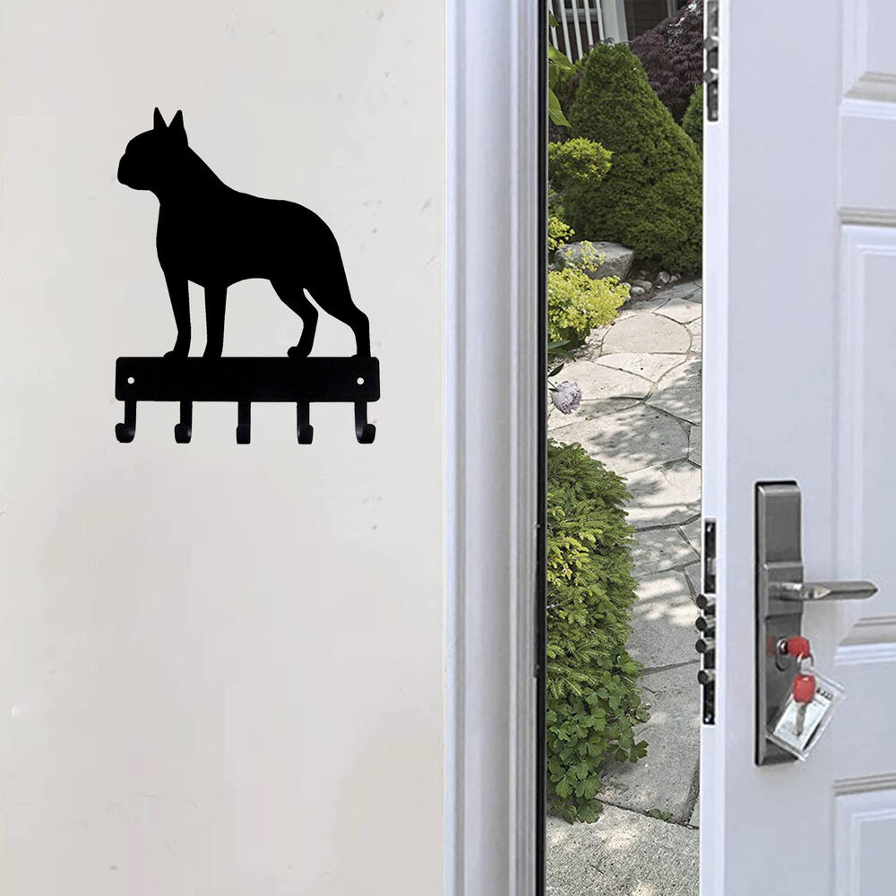 Boston Terrier Dog Key Rack & Leash Hanger -9 inch/6 inch Wide Metal Wall Art