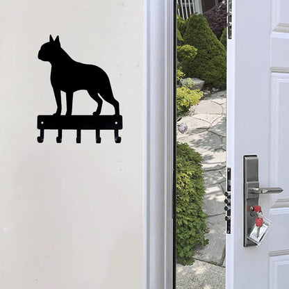 Boston Terrier Dog Key Rack & Leash Hanger -9 inch/6 inch Wide Metal Wall Art