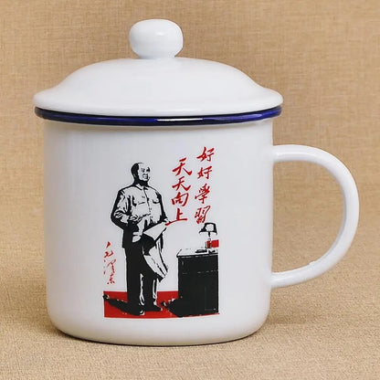 450M ceramic cup + lid Chinese *** retro drinking glass teapot enamel mug -