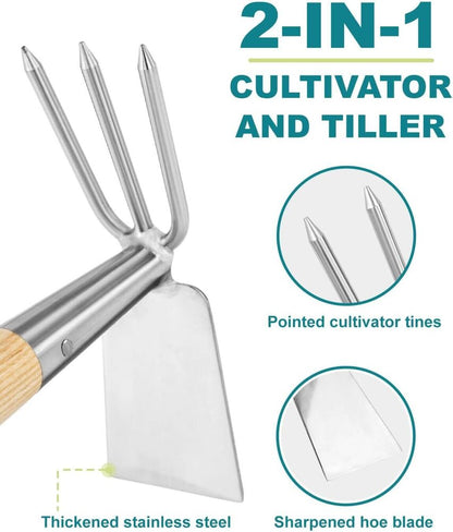 Versatile Hoe and Cultivator Garden Tool Wooden Handle Double Sided Digging