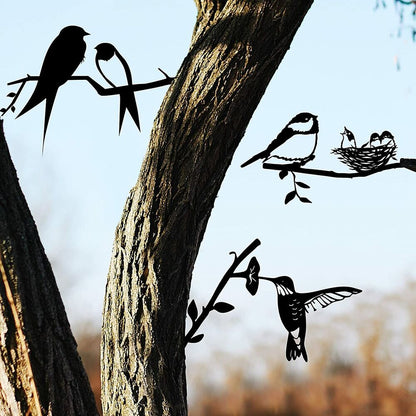 3 PCS Metal Bird Silhouette Wall Art Decor Birds on The Branch Metal Bird Statue