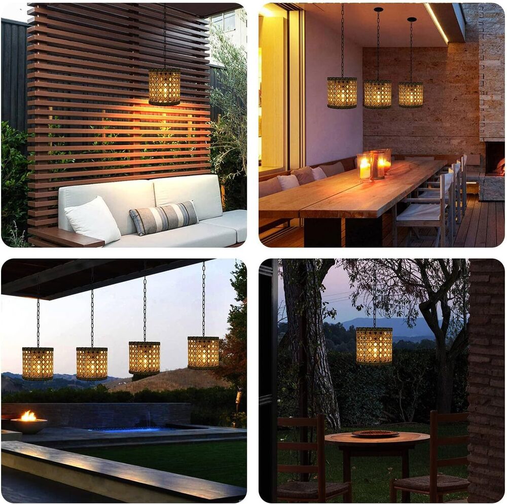 Retro Solar Hand Woven Bamboo Tube Lamp Outdoor Waterproof Decorative Hanging