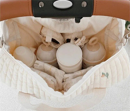 Flower Embroidery Pattern Baby Beige Zipper Diaper Handbag Luggage Bag