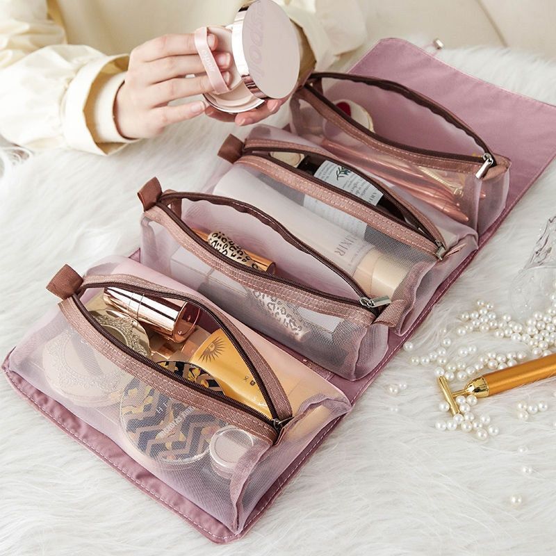 Cosmetic Bag Women Zipper Mesh Separable Cosmetics Pouch Nylon Bag Makeup Pouch