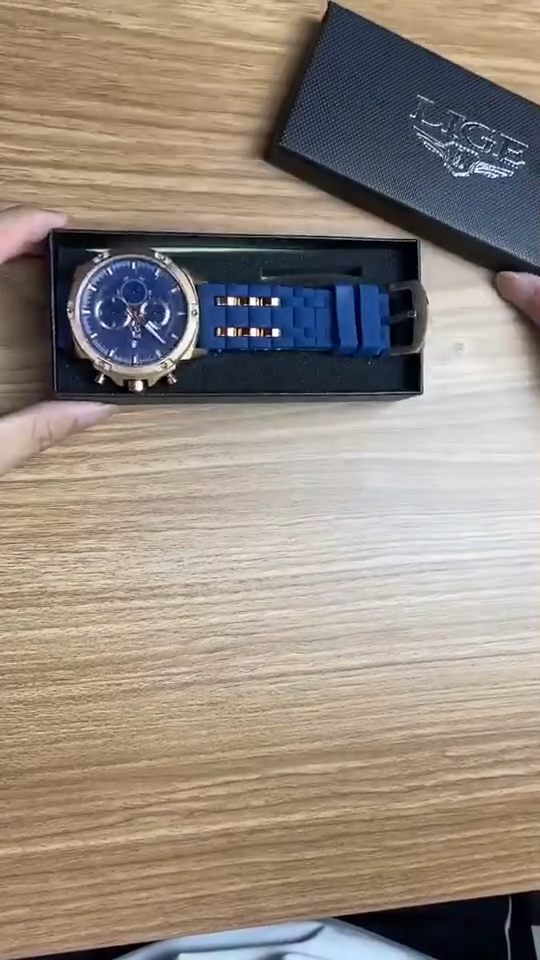 LIGE Men Watch Mens Bridge Manual Mechanical Dial Watch Rose Gold Blue Metal New